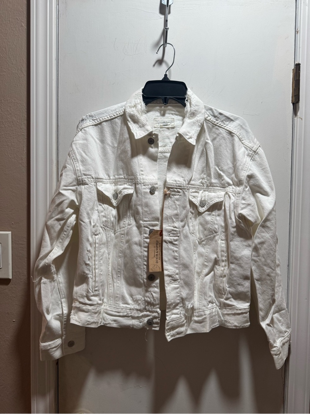 NWT Denim &Supply Distressed White Denim Jacket Size L
